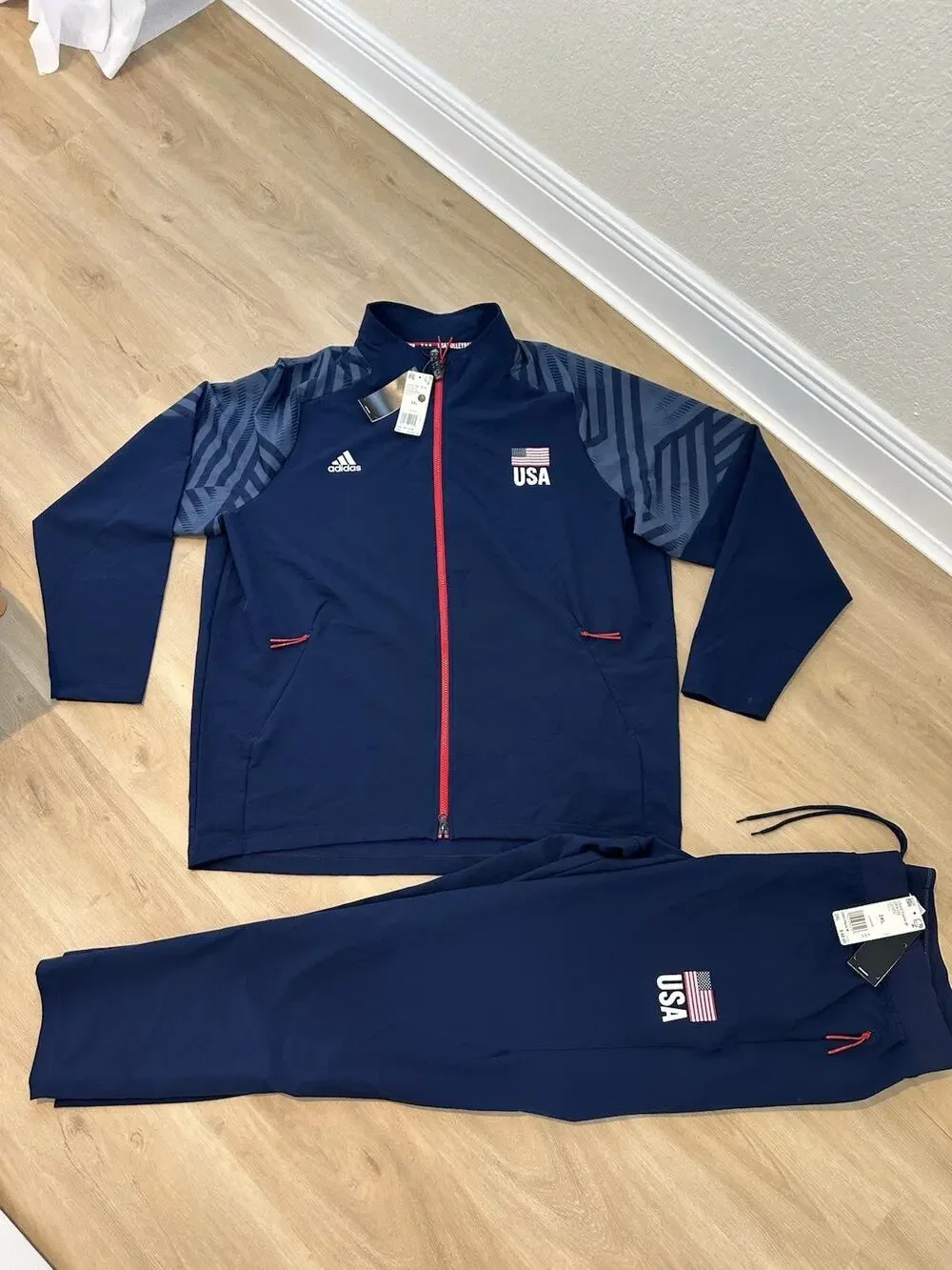 Adidas Team USA Volleyball Full Zip Track Jacket And Pans Navy Red Men’s 2XL